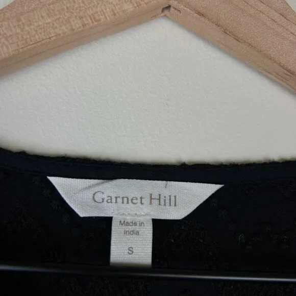 Garnet Hill Black Boat Neck 3/4 Sleeve Boheme Embroidered Blouse - Picture 3 of 6